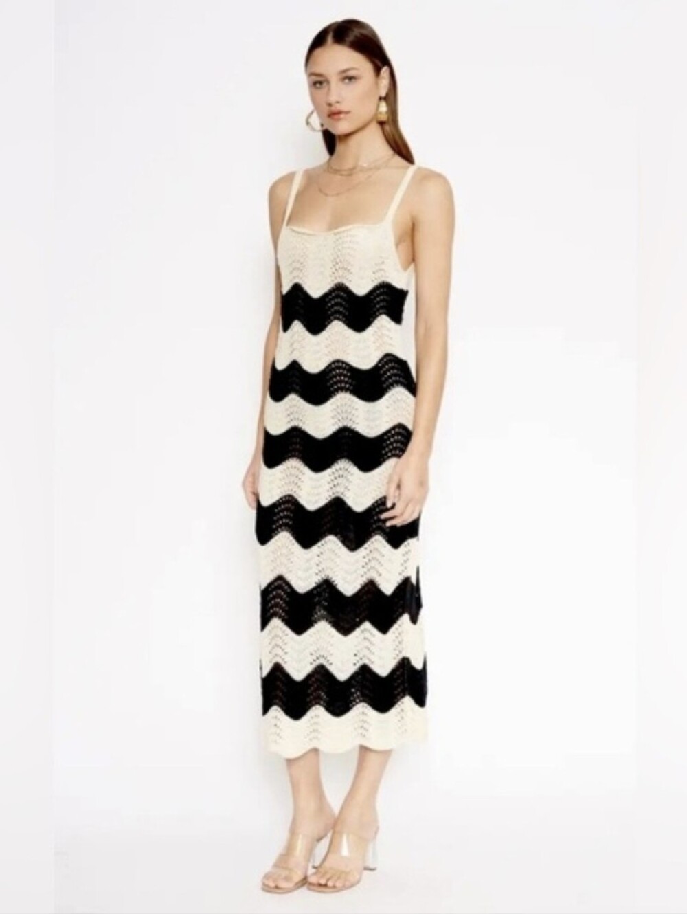 Anthopologie Striped Crochet Midi Dress - Black & Cream